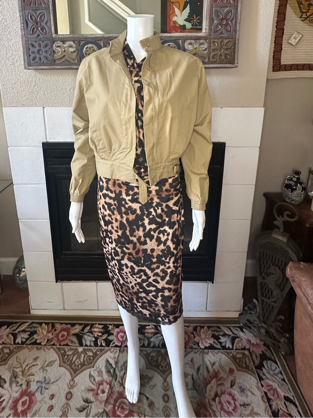 VTG Khaki Brown Slices High Collar Jacket Size 7 Armpit To Armpit 19.5”